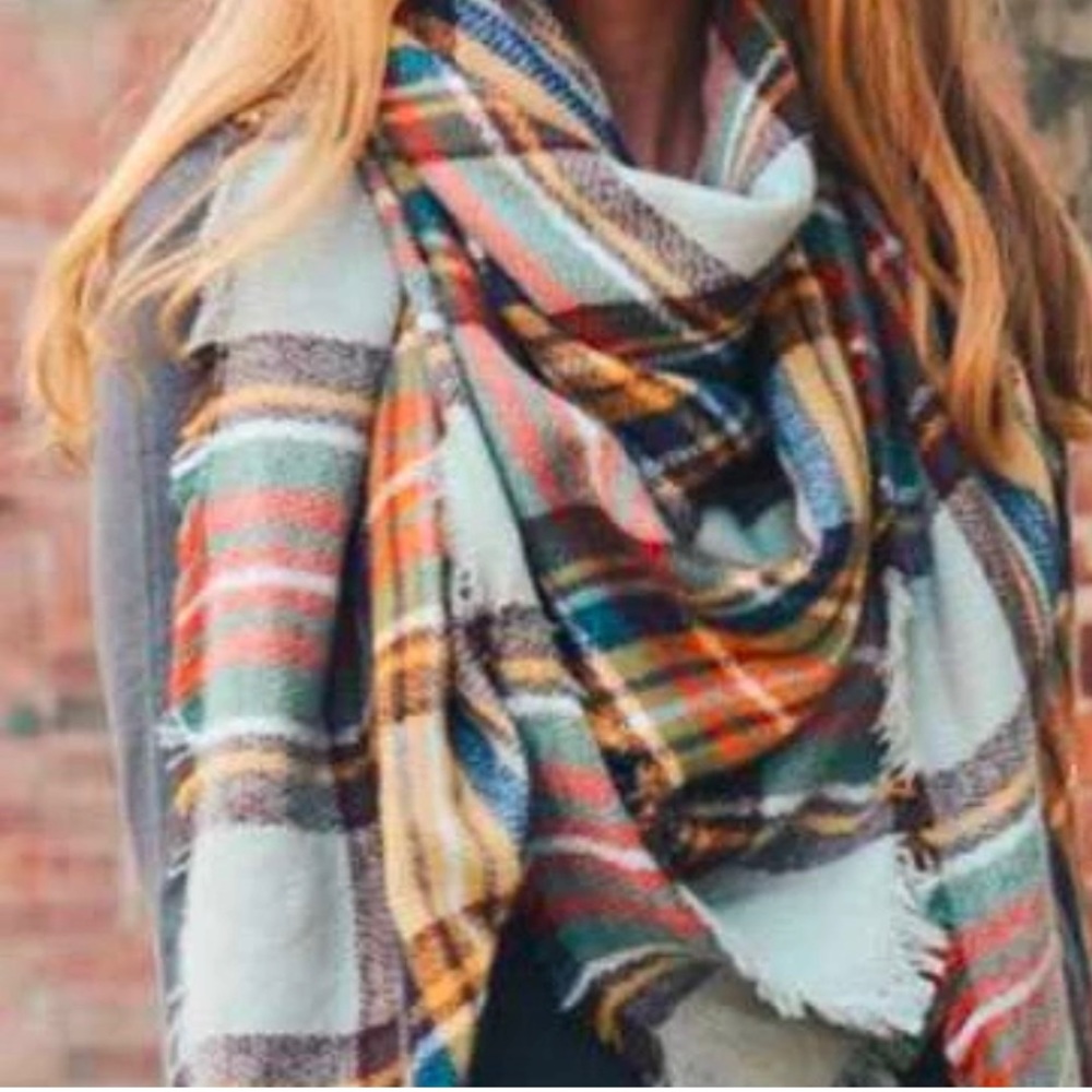 🍁HPx2🍃 Donated last 2 • Gray Mustard Plaid Fall Blanket Scarf!!🍃🍁 - Picture 2 of 3